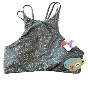 Prana Onyx Bay Bikini Top Small NWT Army Spots Green High Neck Swimsuit Strappy